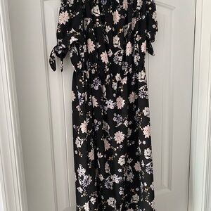 Women’s Black Floral Maxi Dress (off the shoulder short sleeve)